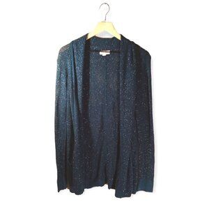 𝅺calvin Klein Teal Metallic Wool Angora Open Front Cardigan Size S